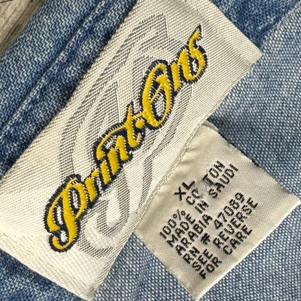 Vintage 90s Denim Jean Long Sleeve Button Front Shirt SZ XL Apple Patch Teacher - Picture 8 of 8